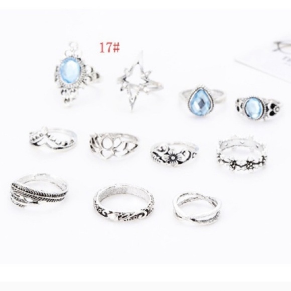 "FINAL PRICE" Silver Blue Star Lotus Ring Set - Picture 6 of 6
